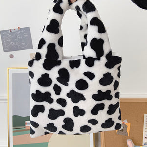Plush shoulder bag cow pattern
